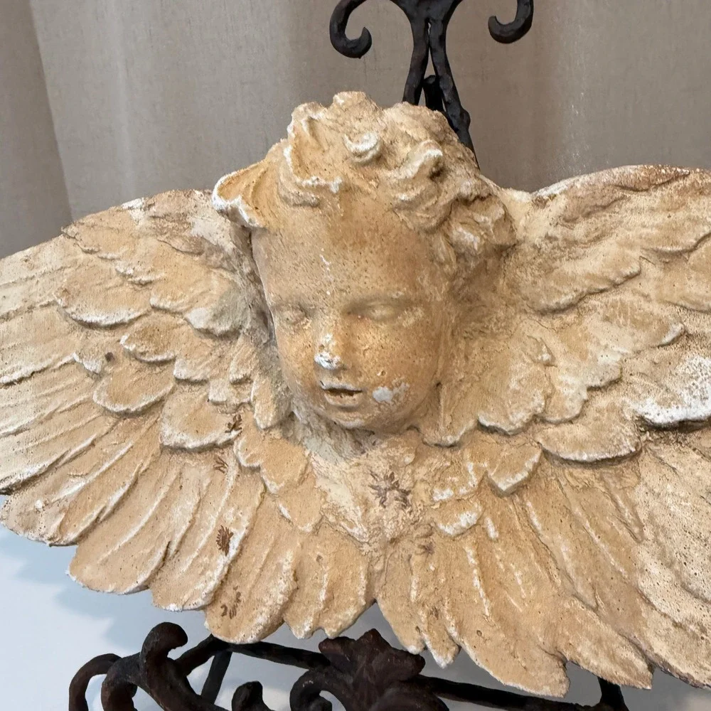 Vintage Cherub Angel‎ Wings Wall Decor Plaque Distressed Architectural Sculpture